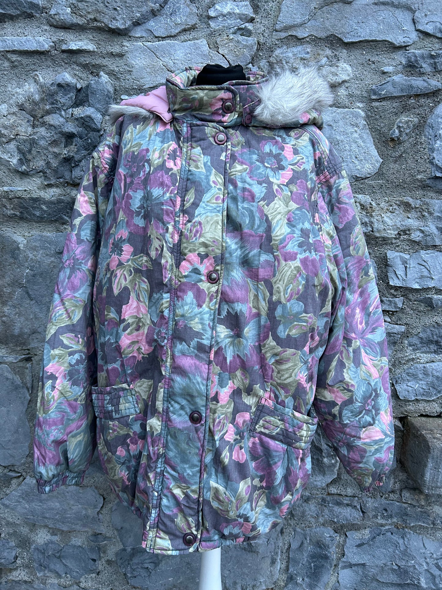 80s Pink&purple floral winter jacket uk 16-18