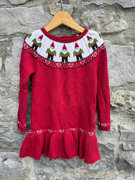 Gnome red knitted dress  4-5y (104-110cm)