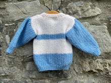 Load image into Gallery viewer, Blue&amp;white cardigan  6-9m (68-74cm)
