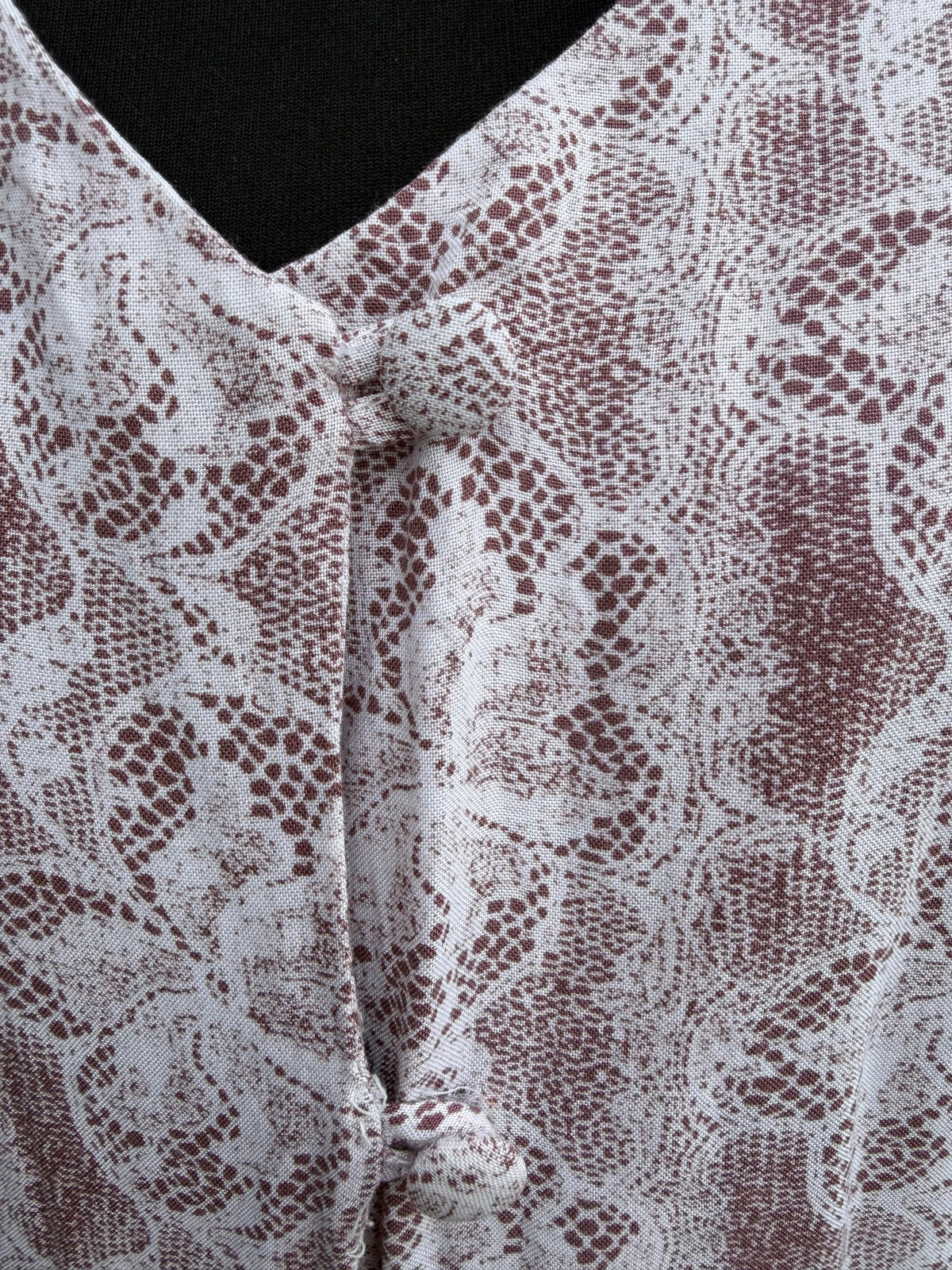 80s white&brown lace print dress uk 12