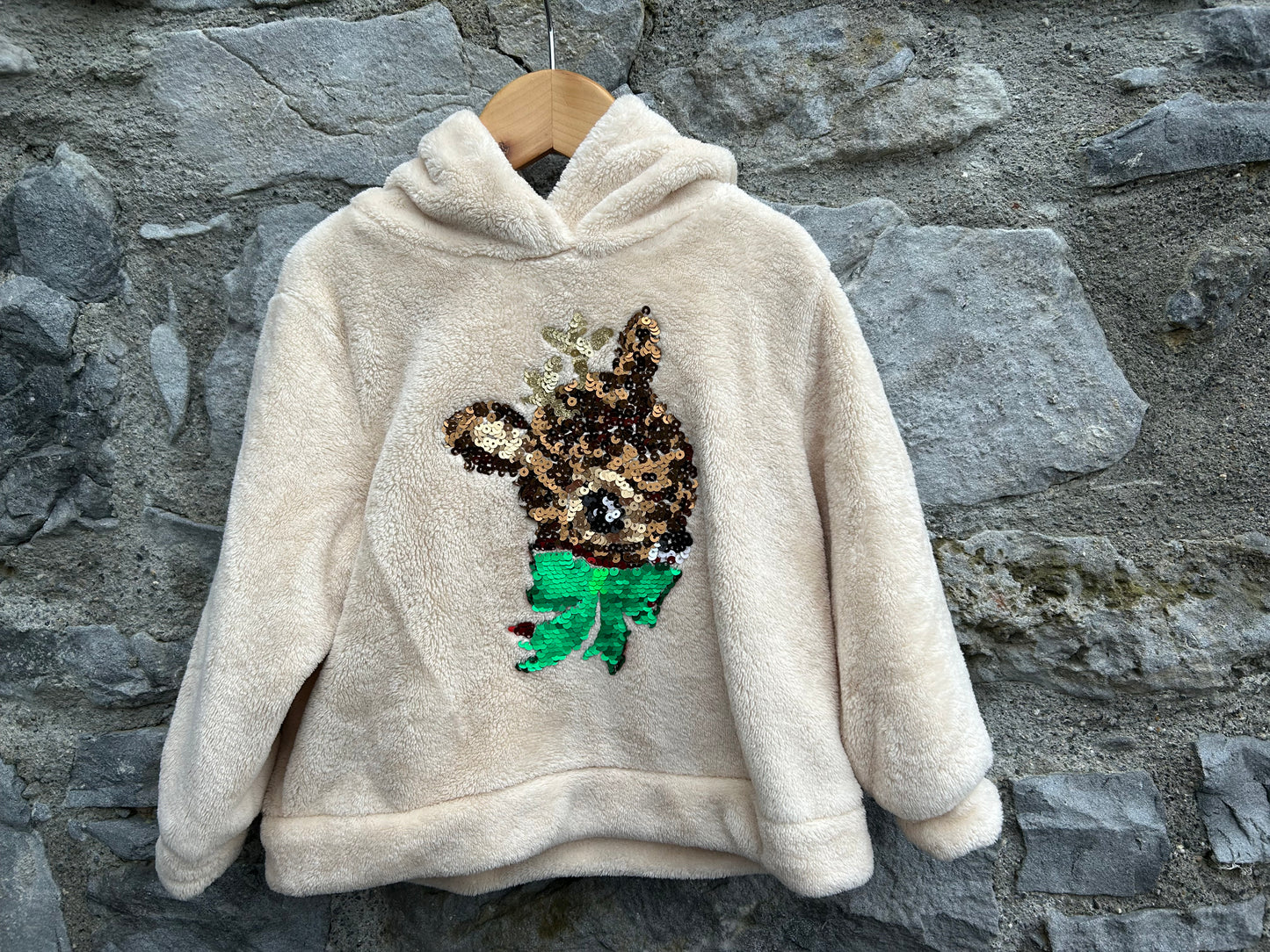 Sequin reindeer beige fleece  3-4y (98-104cm)