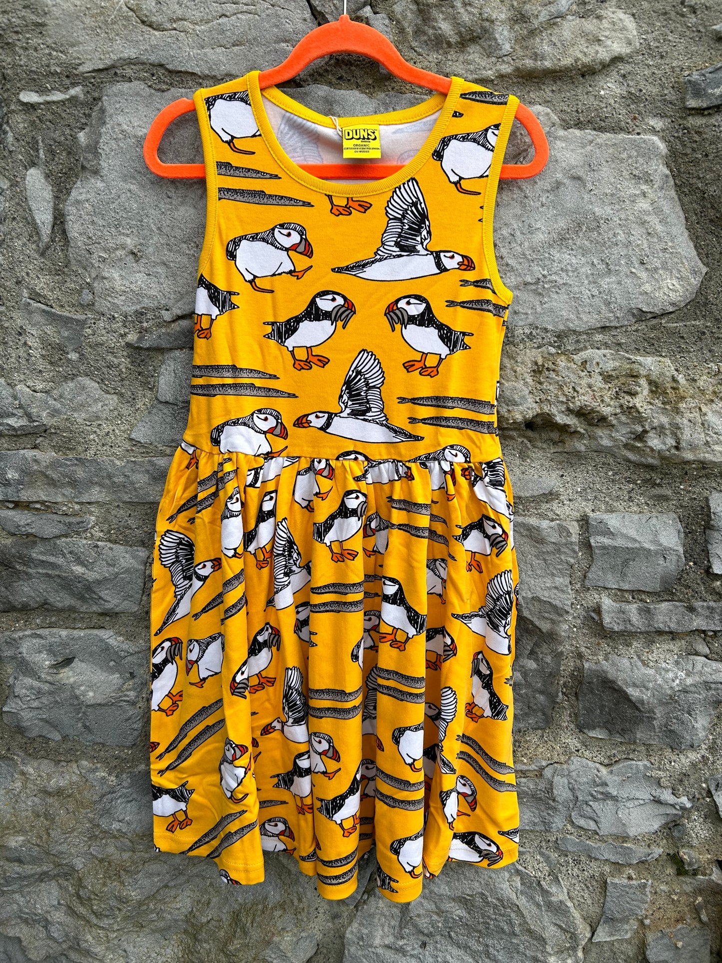 Yellow puffin dress   8y (128cm)