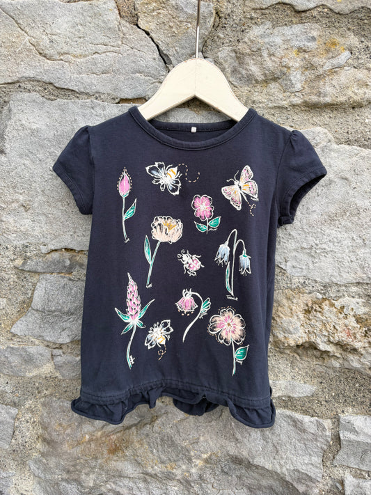 Flowers navy t-shirt 9-12m (74-80cm)