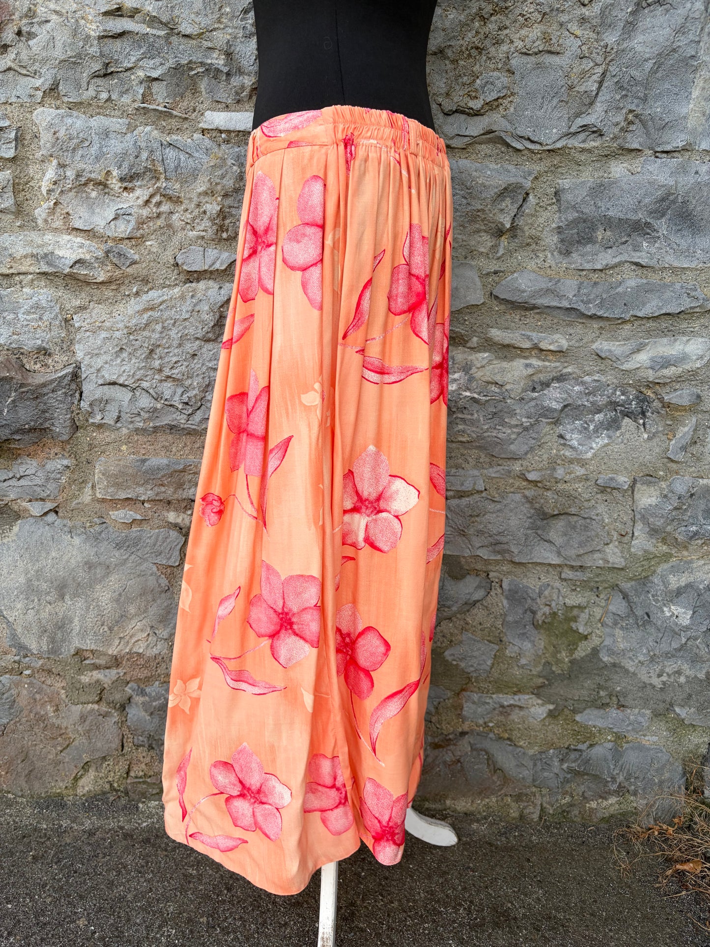 80s orange flowers skirt uk 12-14v
