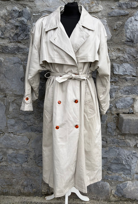 90s cream double-breasted trench coat uk 14-16