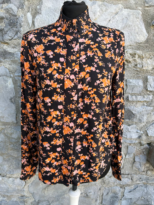 Orange flowers black blouse uk 8