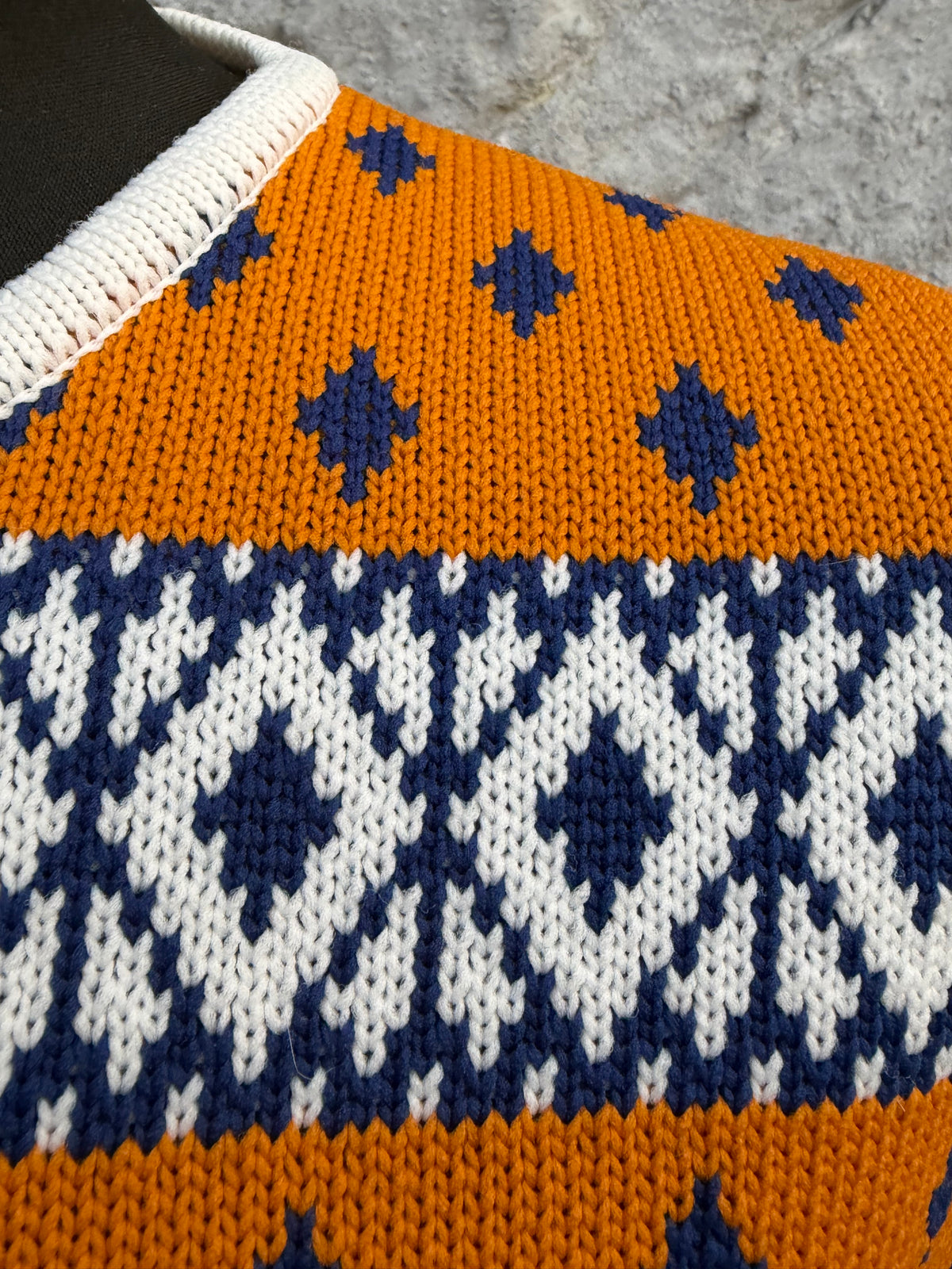 70s orange&blue patterned open gilet uk 14-16