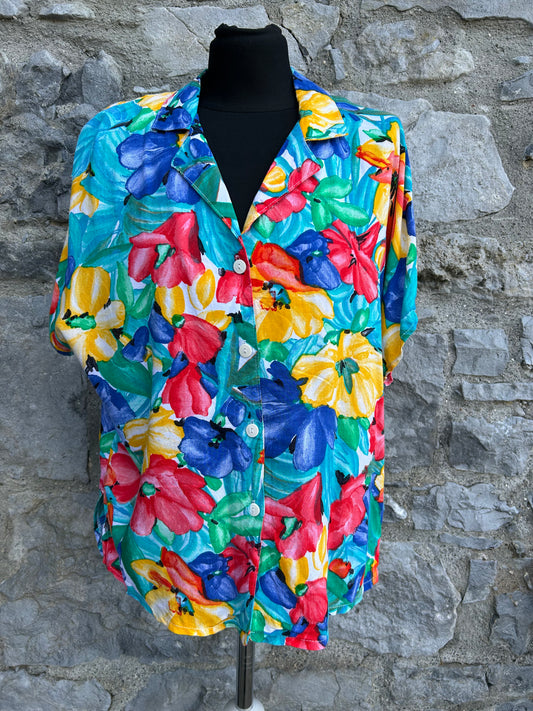 80s colourful flowers shirt uk 12-14