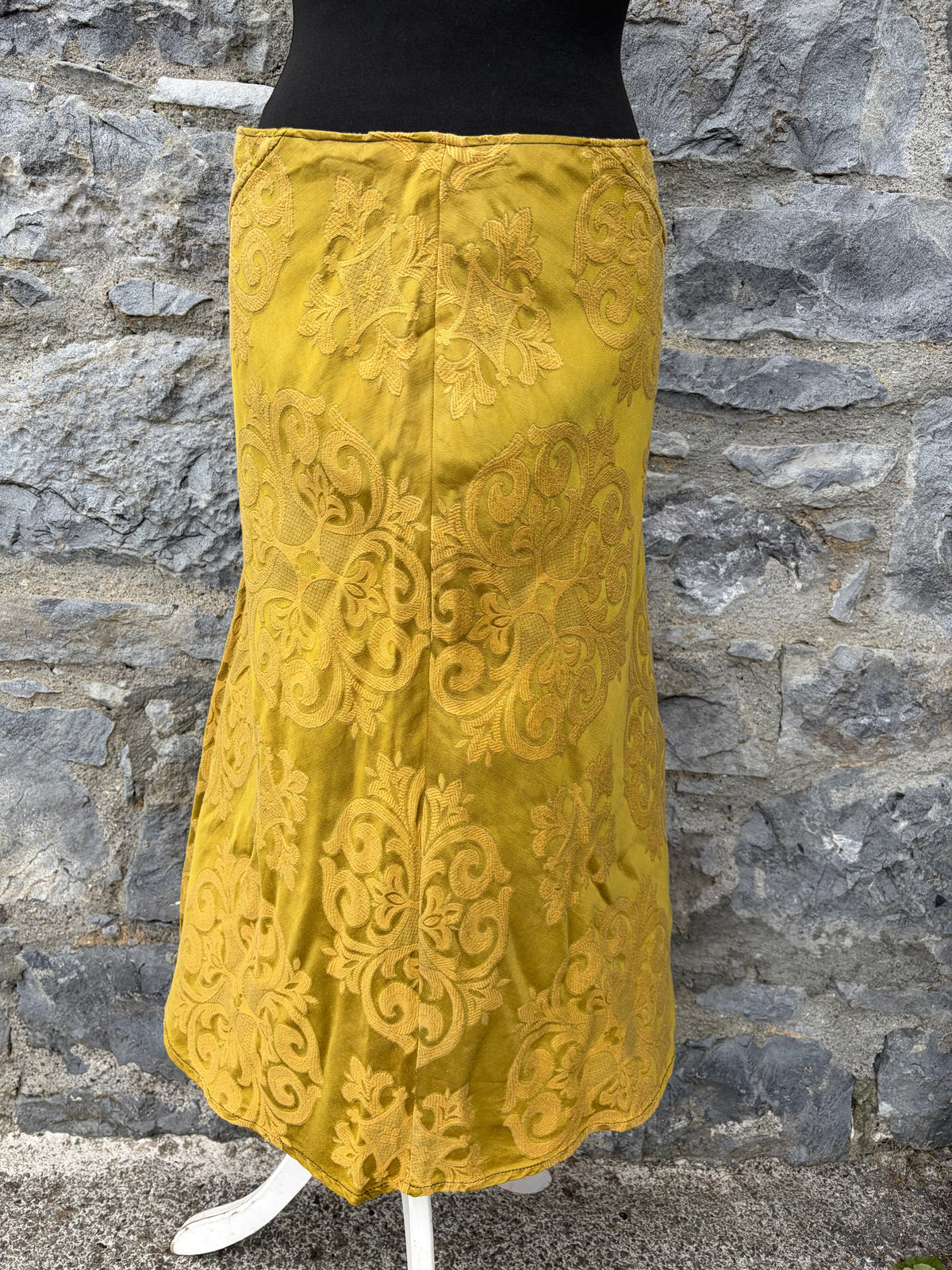 90s damask mustard skirt uk 10