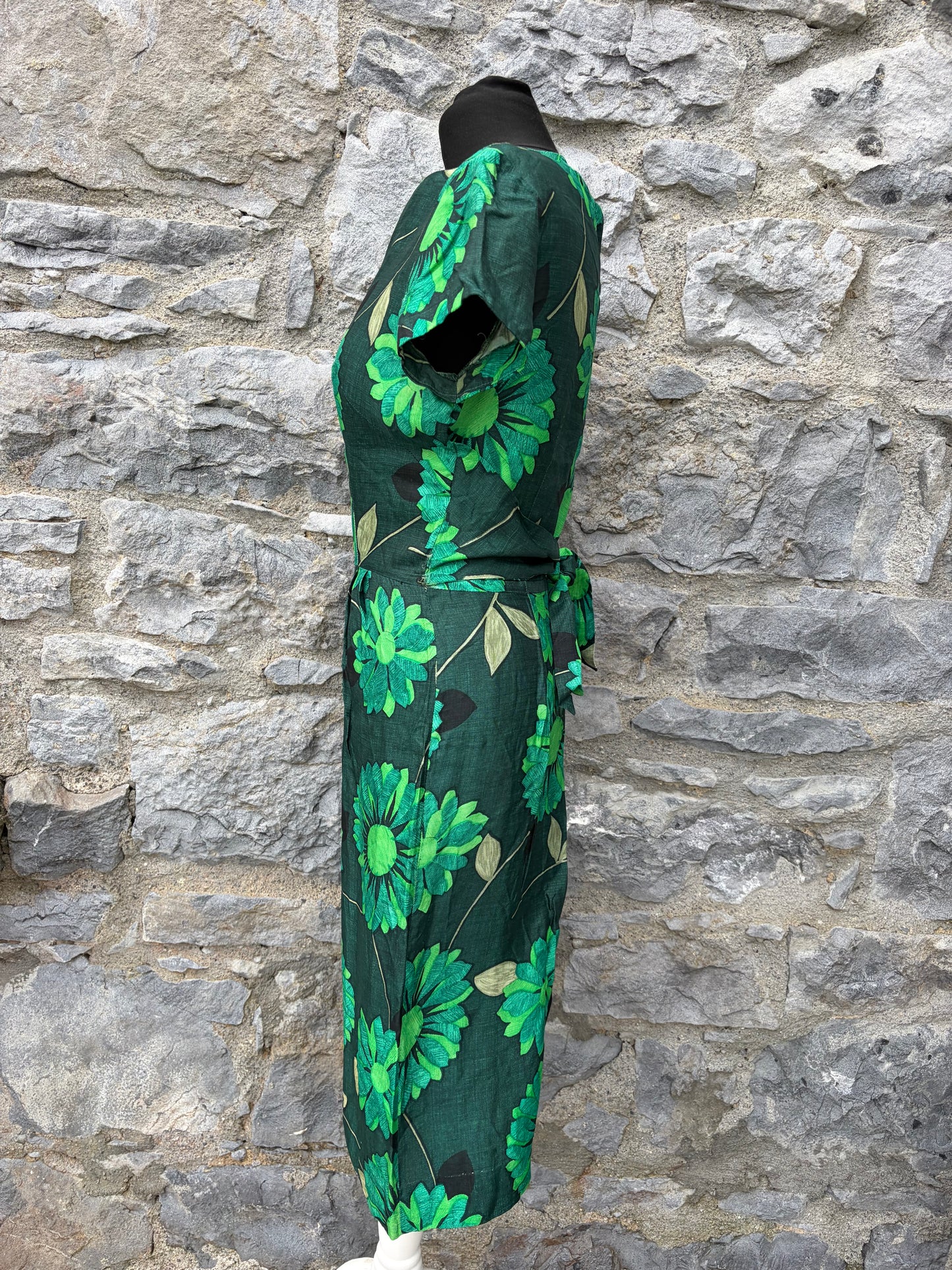 90s green flowers dress uk 6