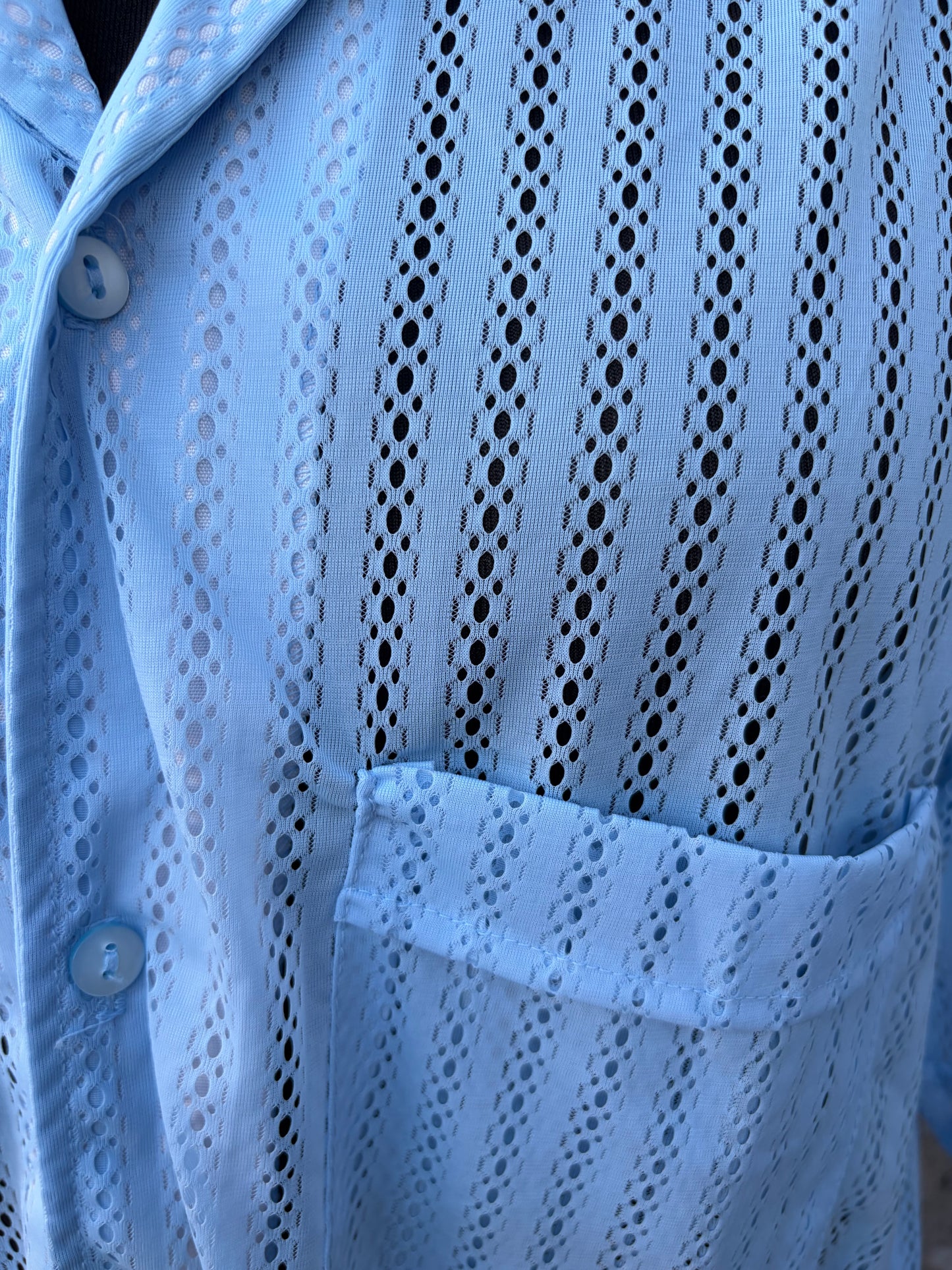 80s blue pointelle shirt Large