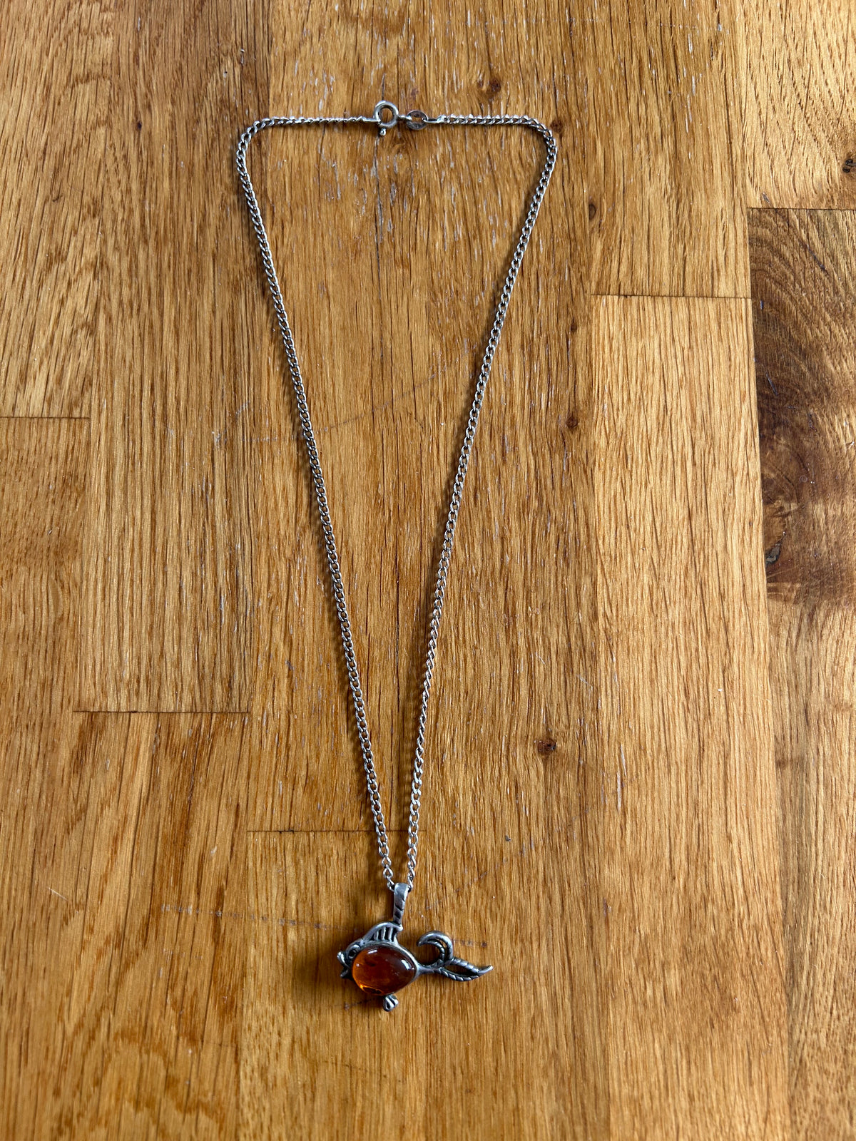 Silver&amber fish necklace