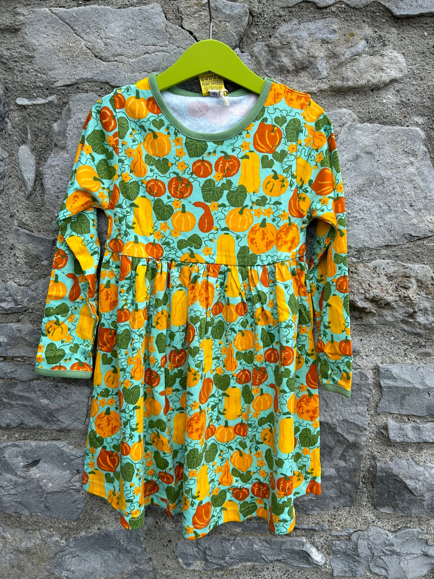 Pumpkins green dress  5y (110cm)