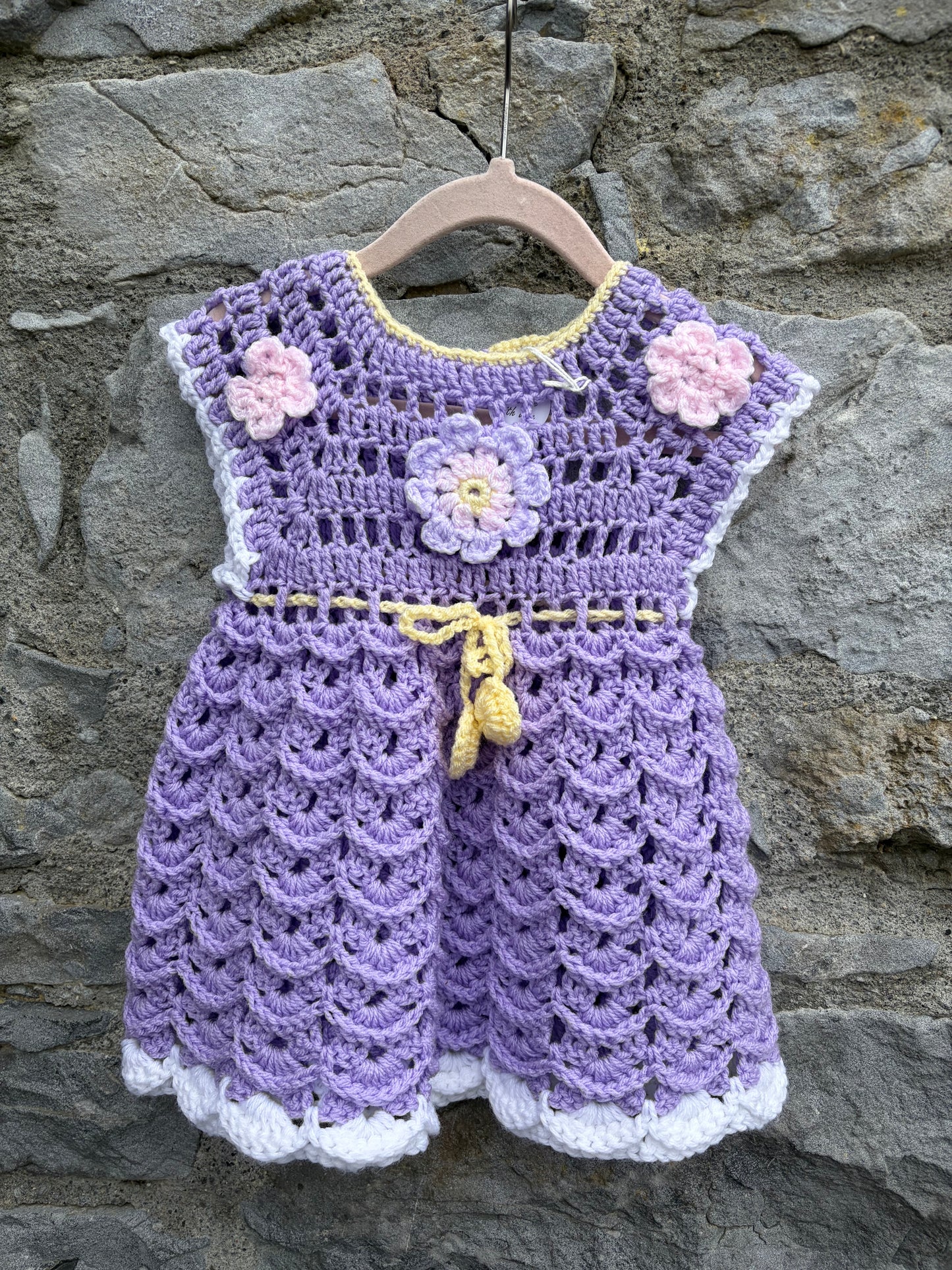 Purple crochet flower dress  6m (68cm)