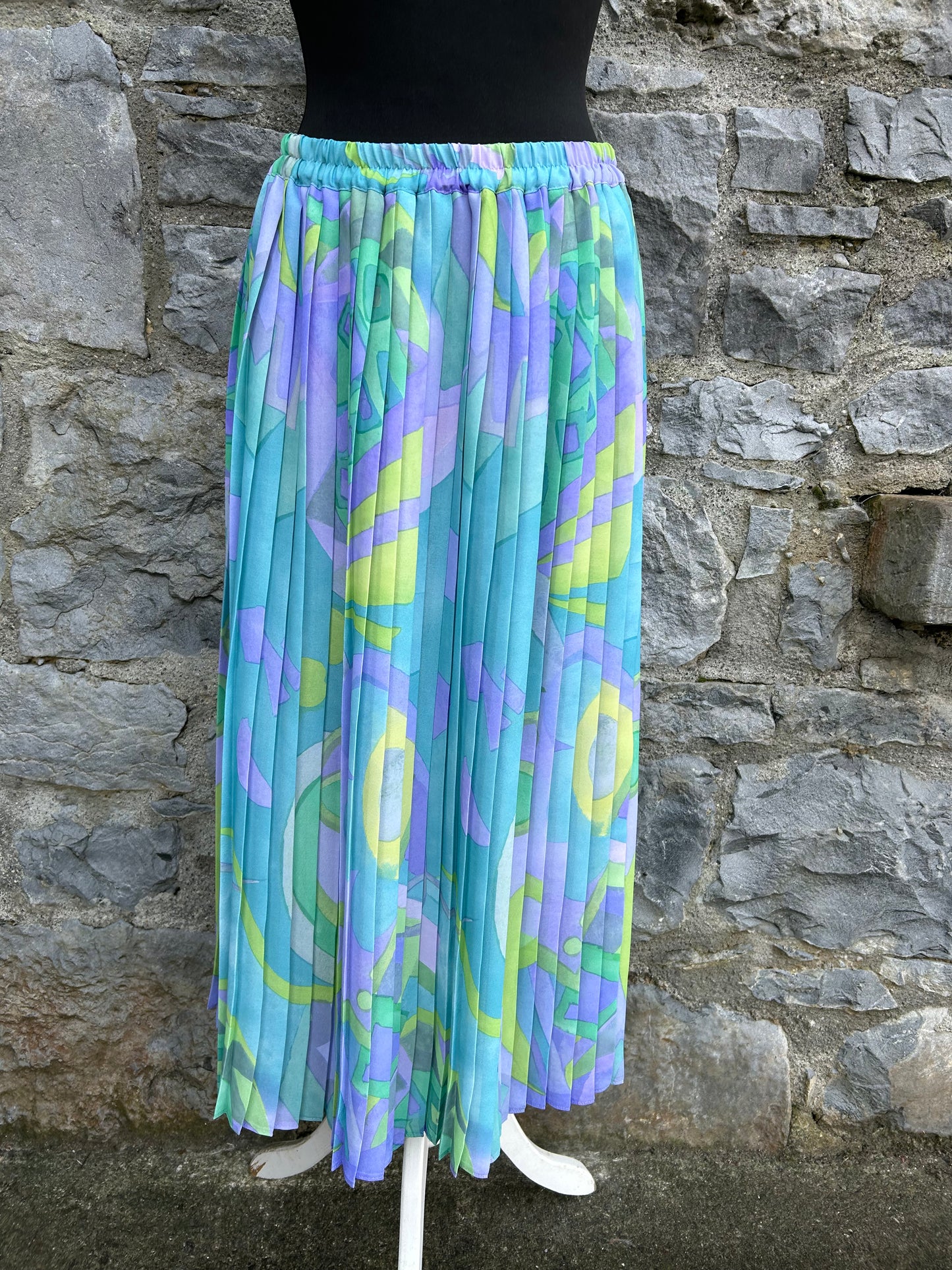 80s Blue&purple pleated skirt uk 12-14