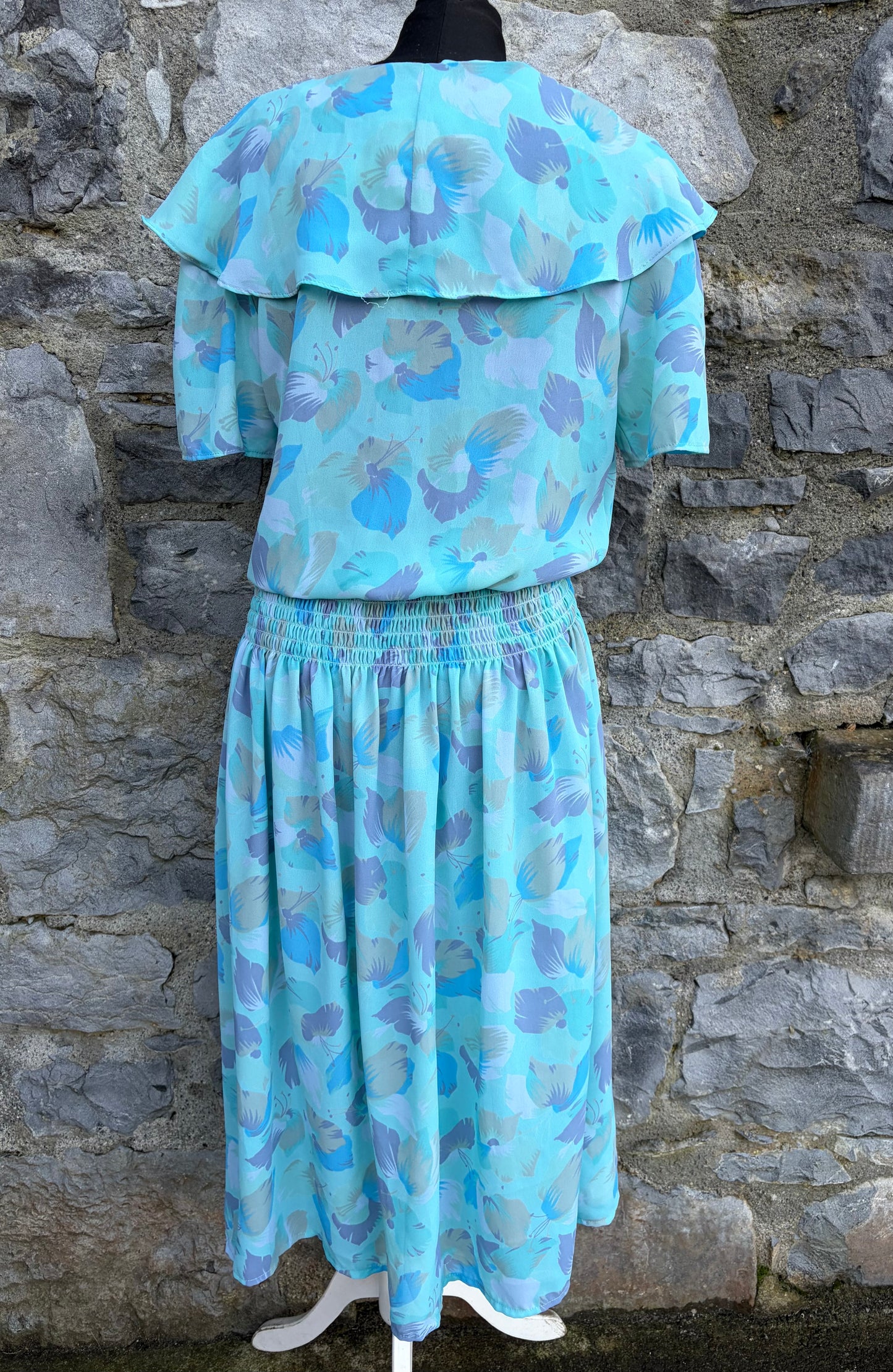80s blue floral dress uk 10-12
