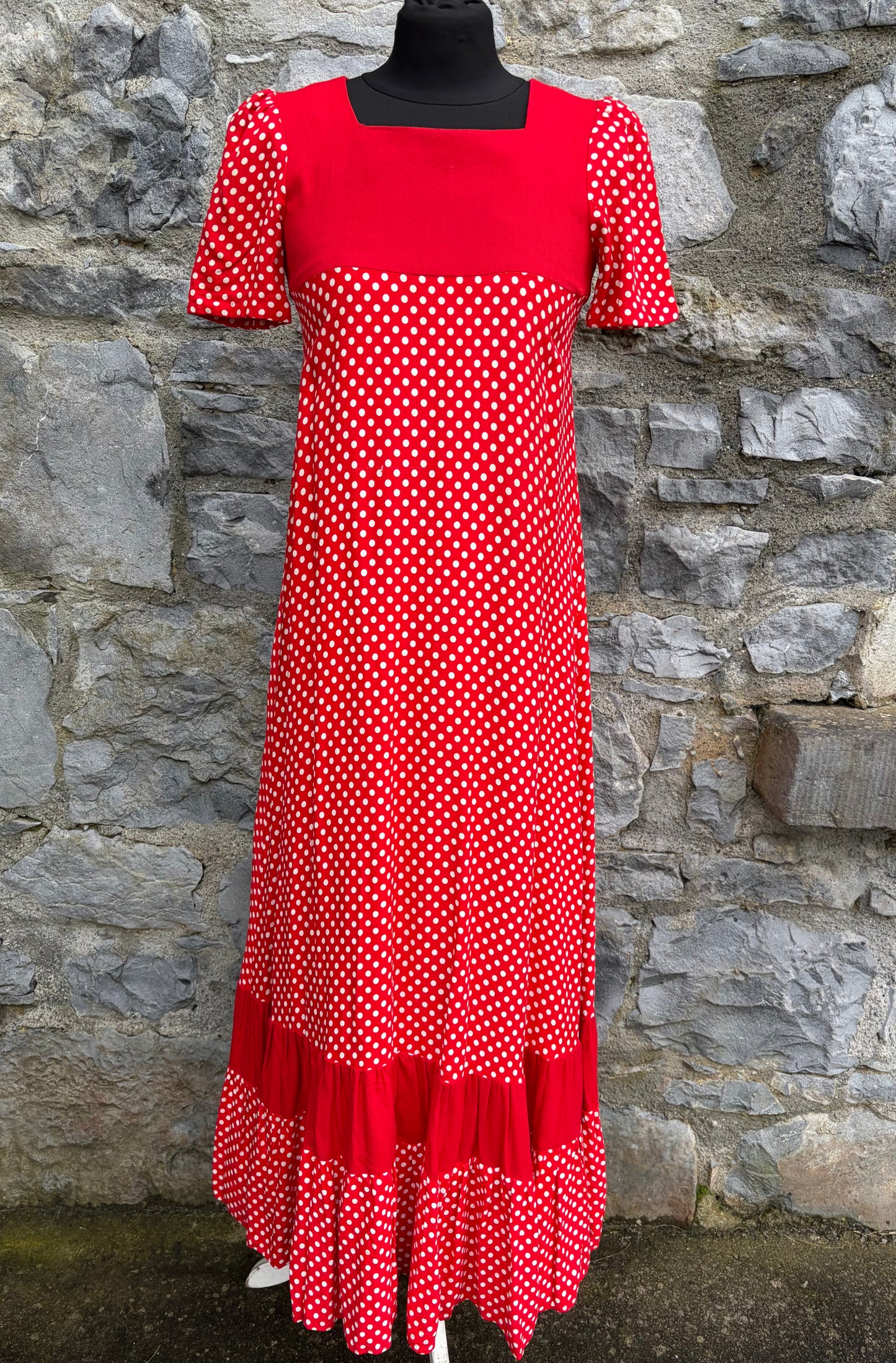 70s red polka dots dress uk 4-6