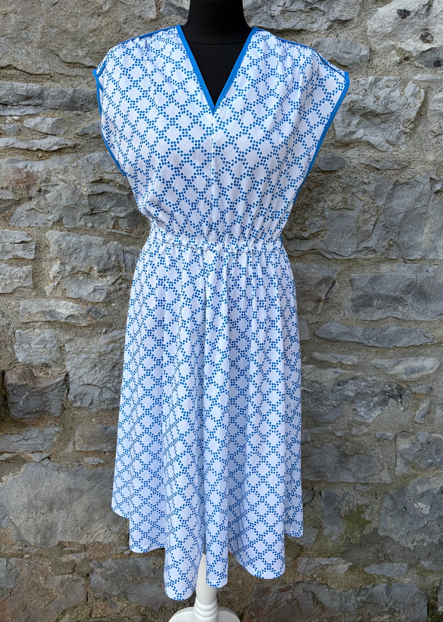 80s blue&white dress uk 10-12