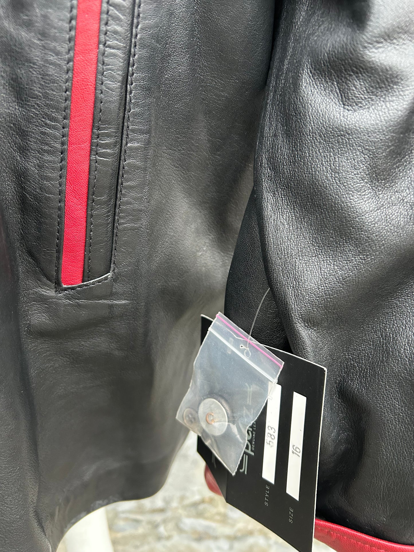 90s Black&red leather coat uk 16