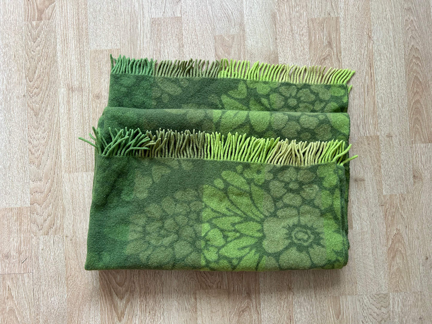 Green floral wool blanket