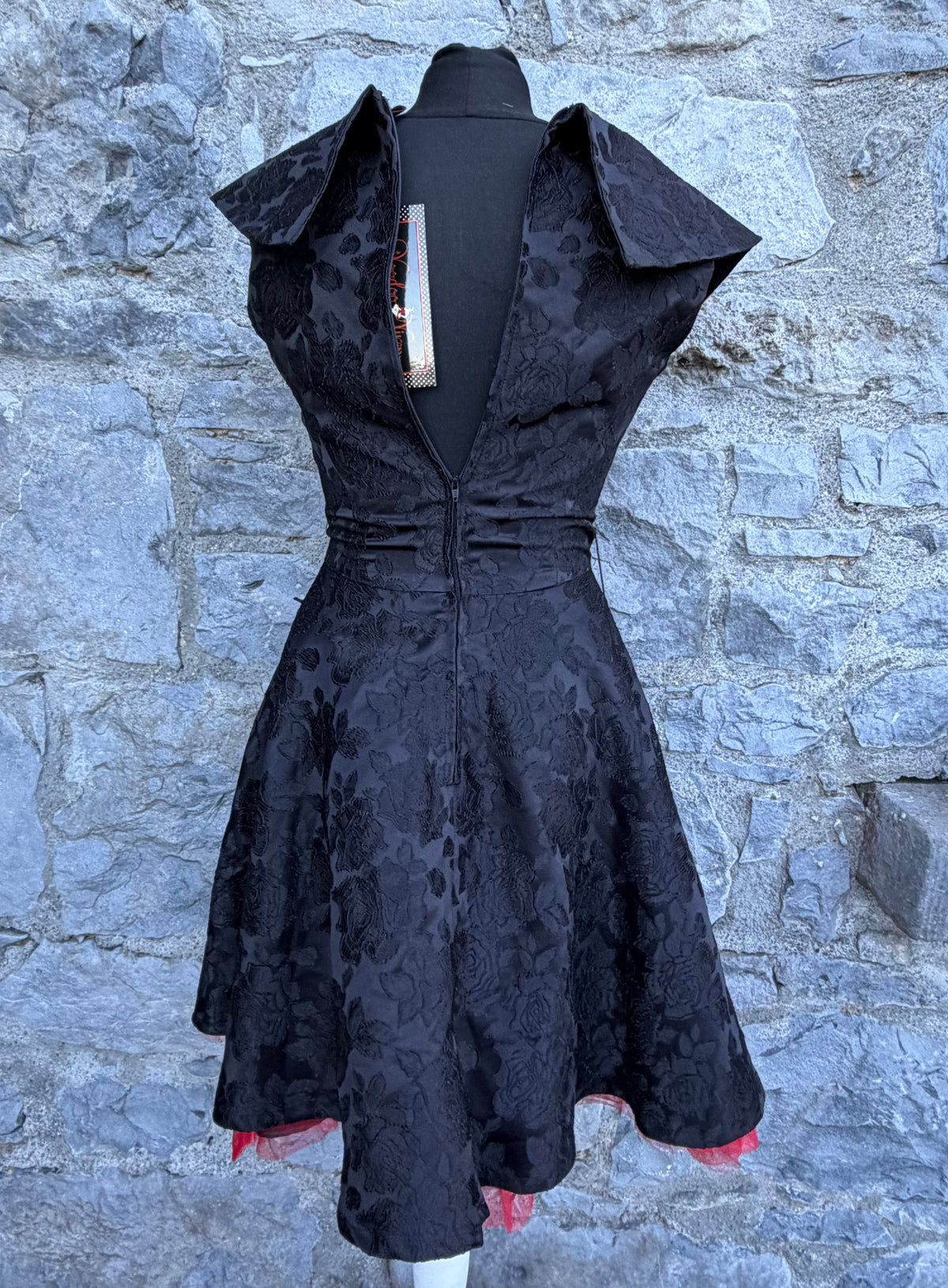 50s style Black brocade dress uk 6
