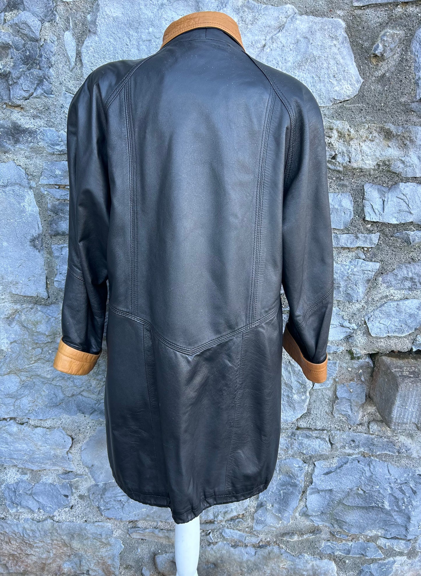 90s long black leather jacket uk 12