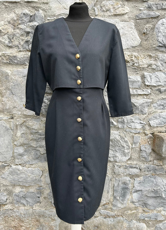 80s black dress with shell buttons uk 10-12