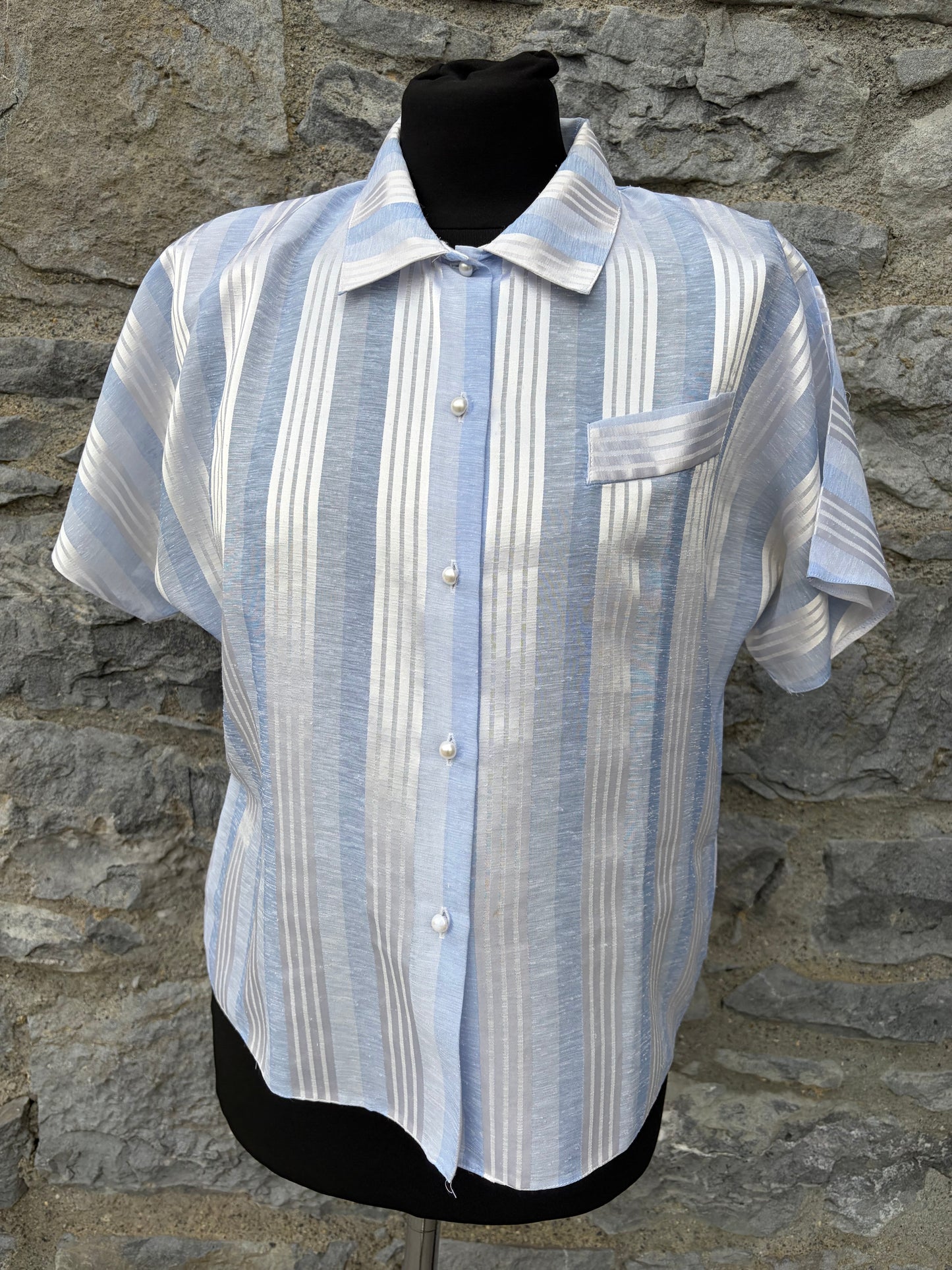 80s icy blue stripes blouse uk 10-12