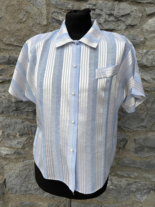 80s icy blue stripes blouse uk 10-12
