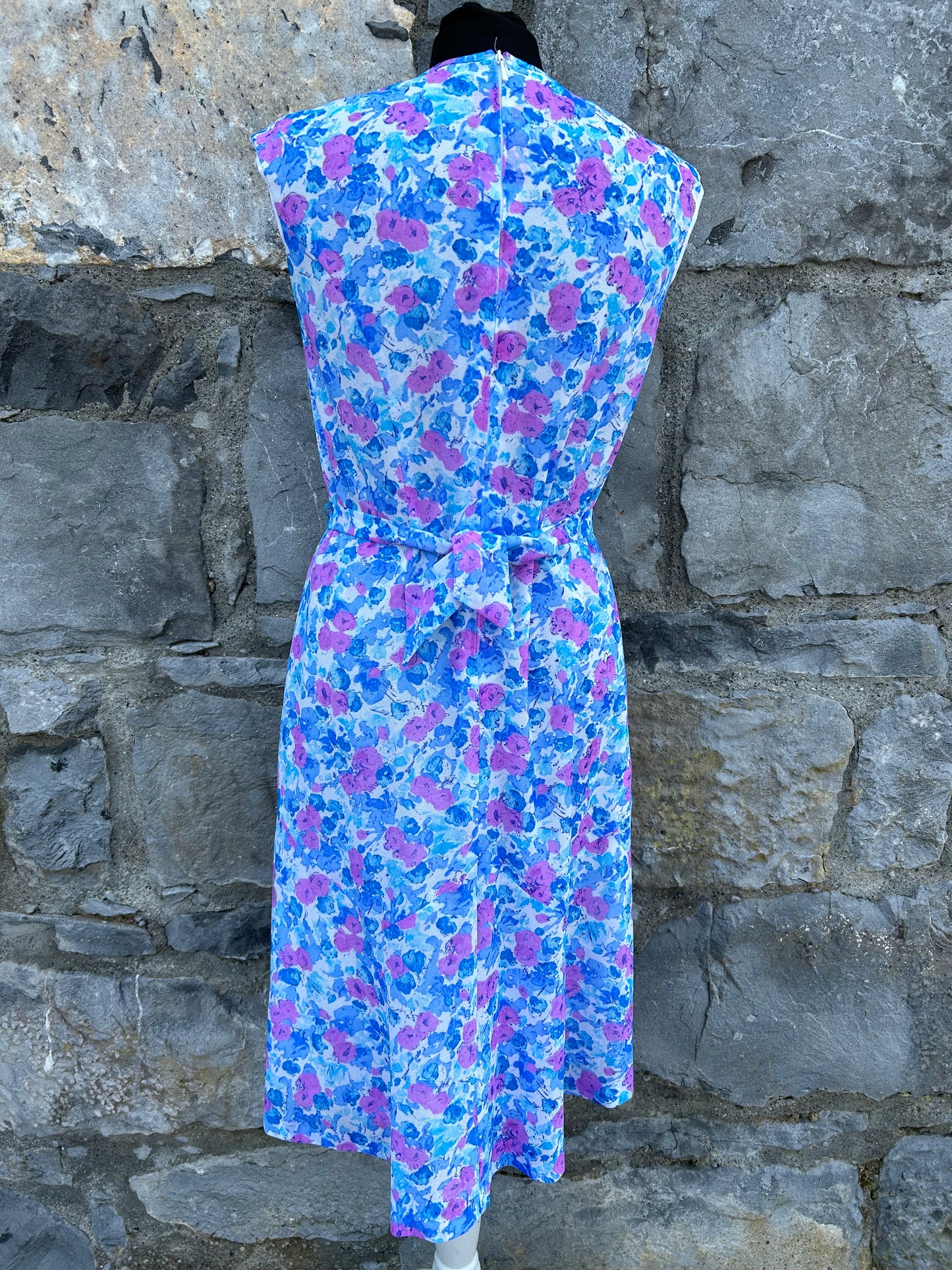 80s Blue&purple floral dress uk 8-10