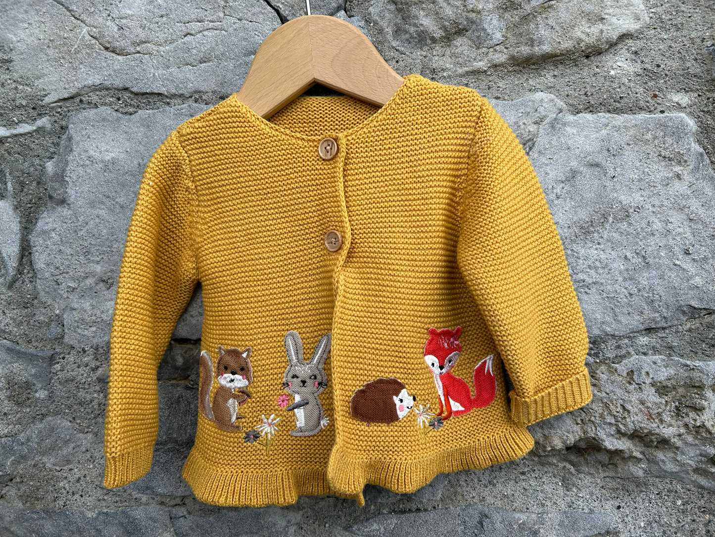 Woodland animals mustard cardigan  3-6m (62-68cm)
