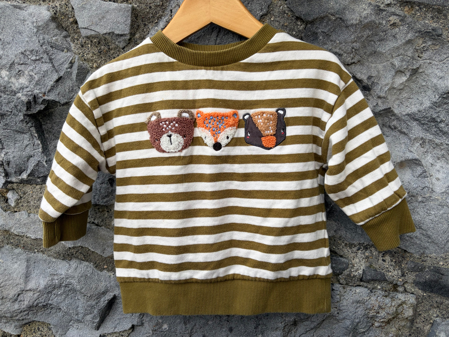 Animals Khaki stripy sweatshirt  9-12m (74-80cm)