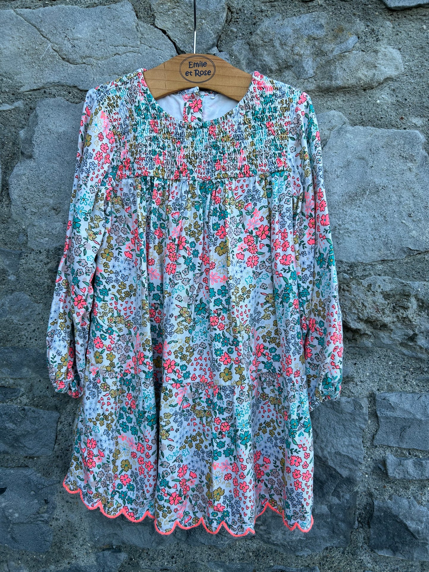 Neon&teal flowers dress  3-4y (98-104cm)