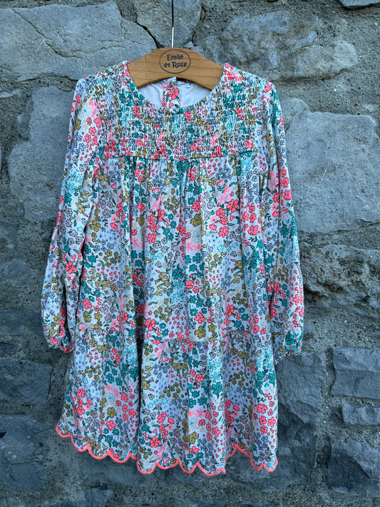 Neon&teal flowers dress  3-4y (98-104cm)