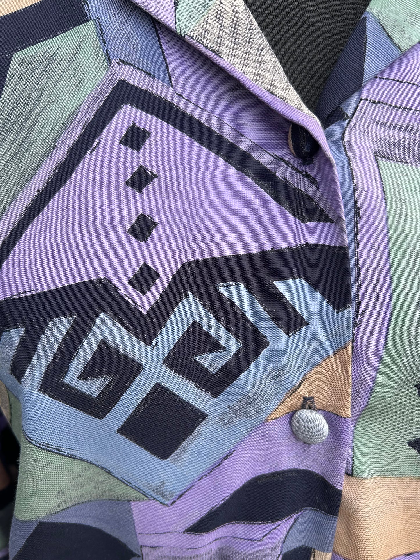 80s purple&grey abstract blouse uk 10