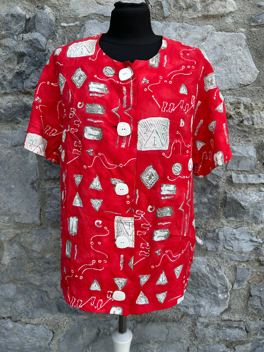 80s abstract red blouse uk 12