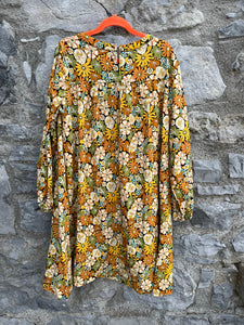 Brown&yellow flowers dress  11-12y (146-152cm)