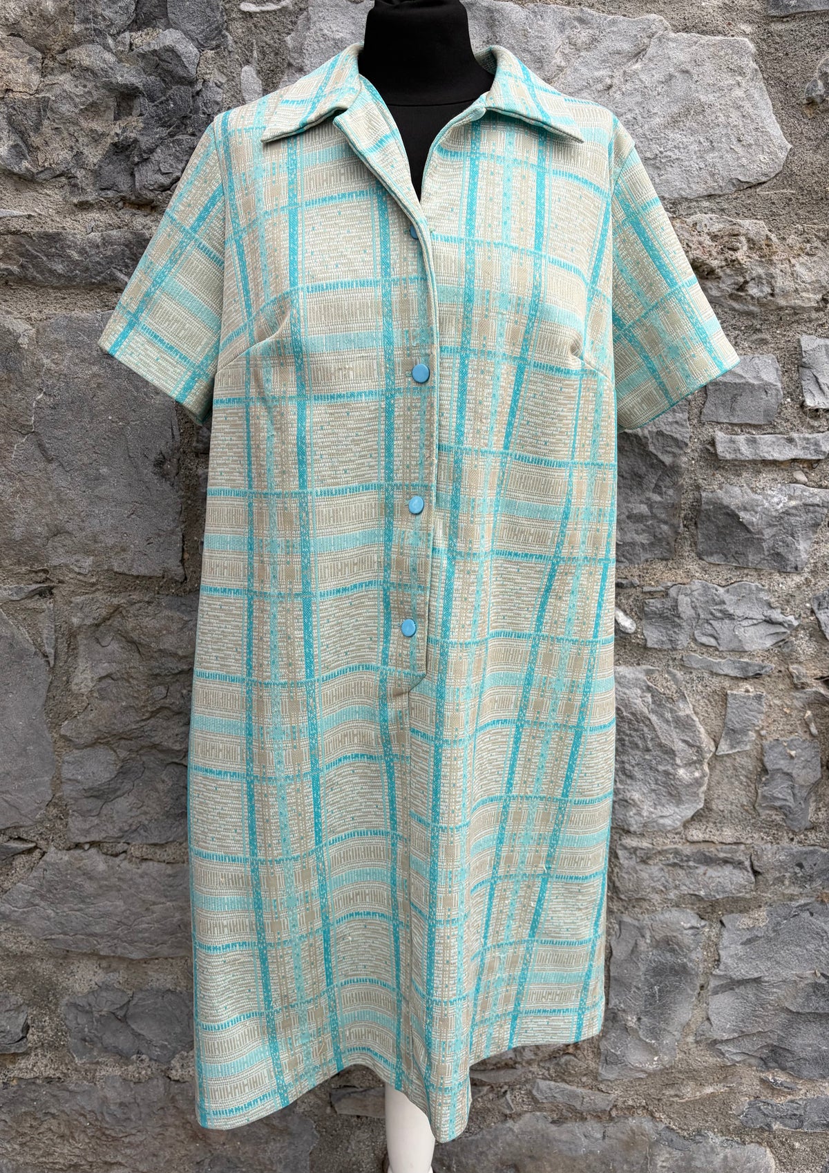 80s Green&grey check dress uk 14-16
