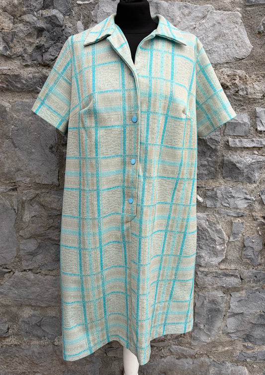 80s Green&grey check dress uk 14-16