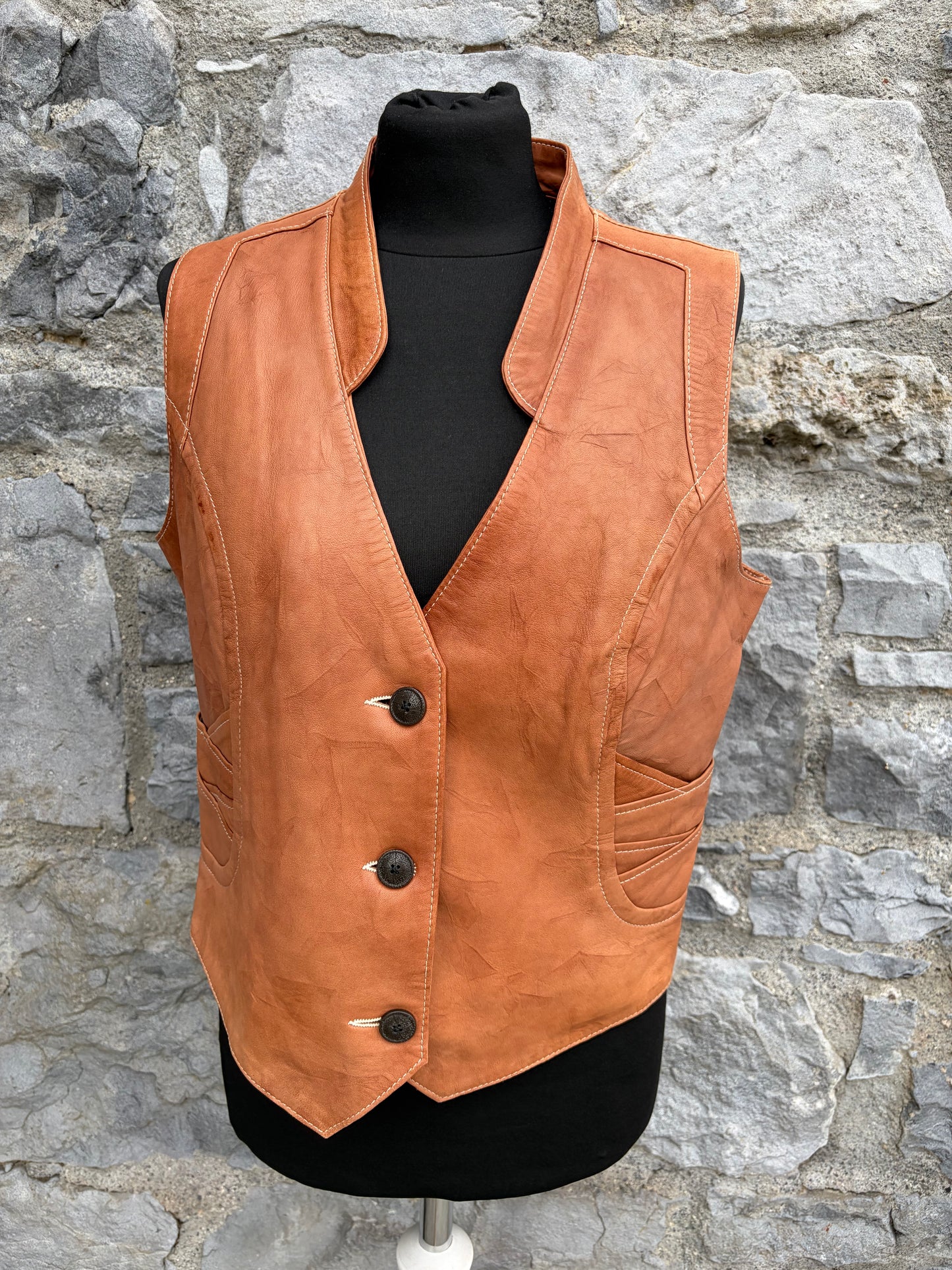 80s brown leather waistcoat Small