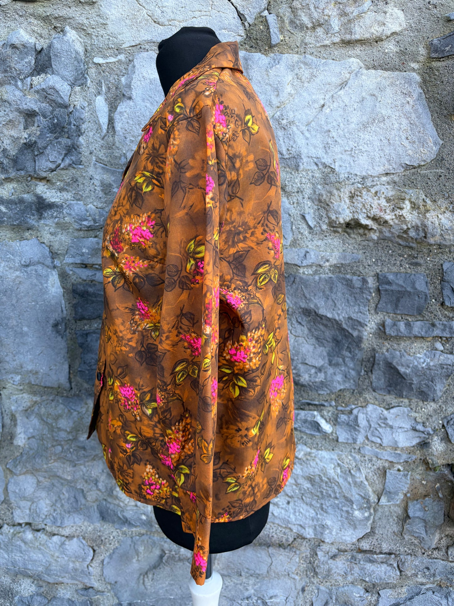 80s floral brown blouse uk 12
