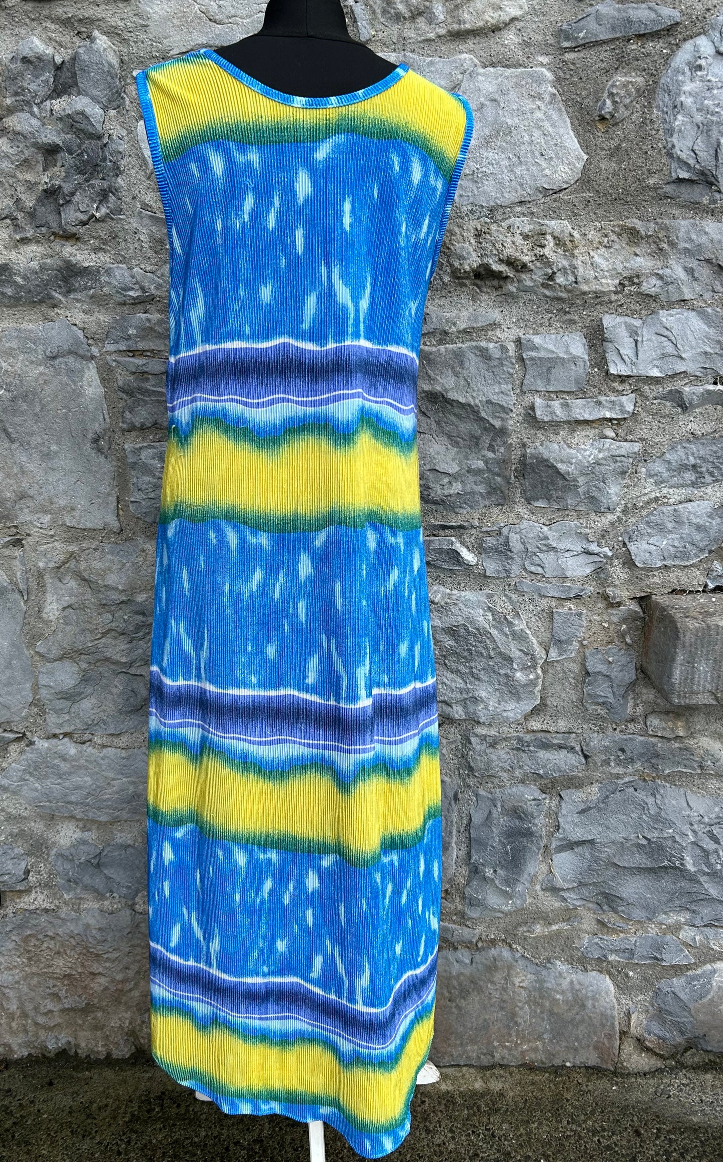 90s blue&yellow wrinkled dress uk 12