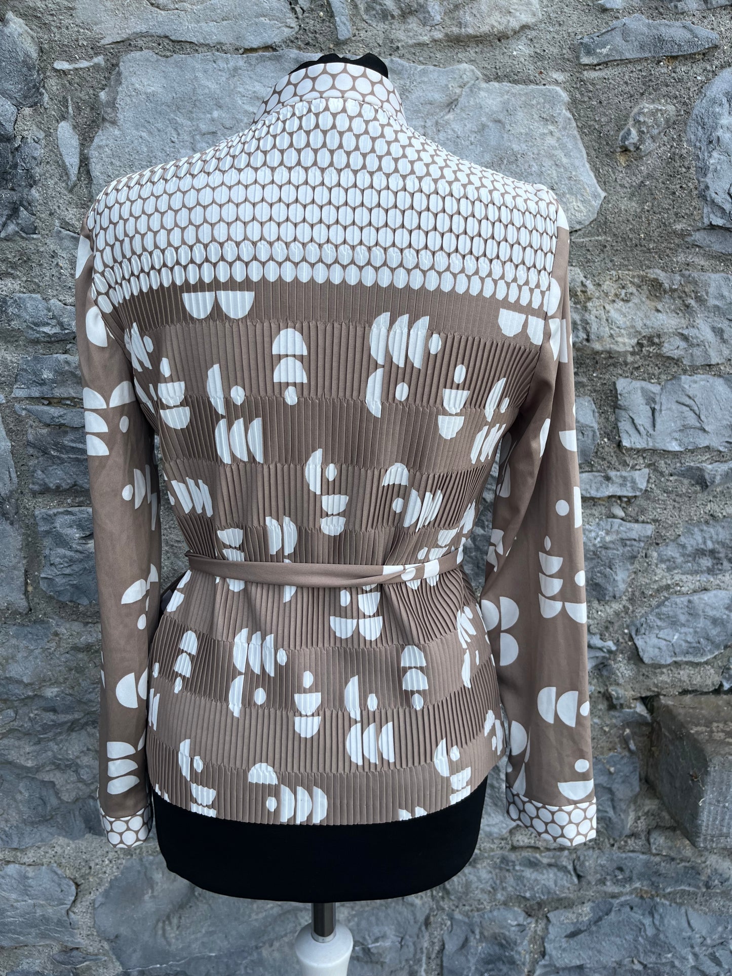 70s brown big dots blouse uk 10-12