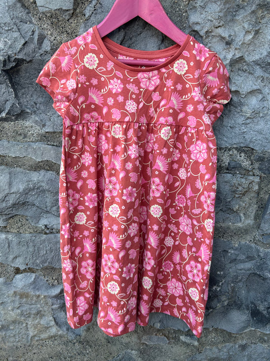 Pink flowers red dress  4-5y (104-110cm)