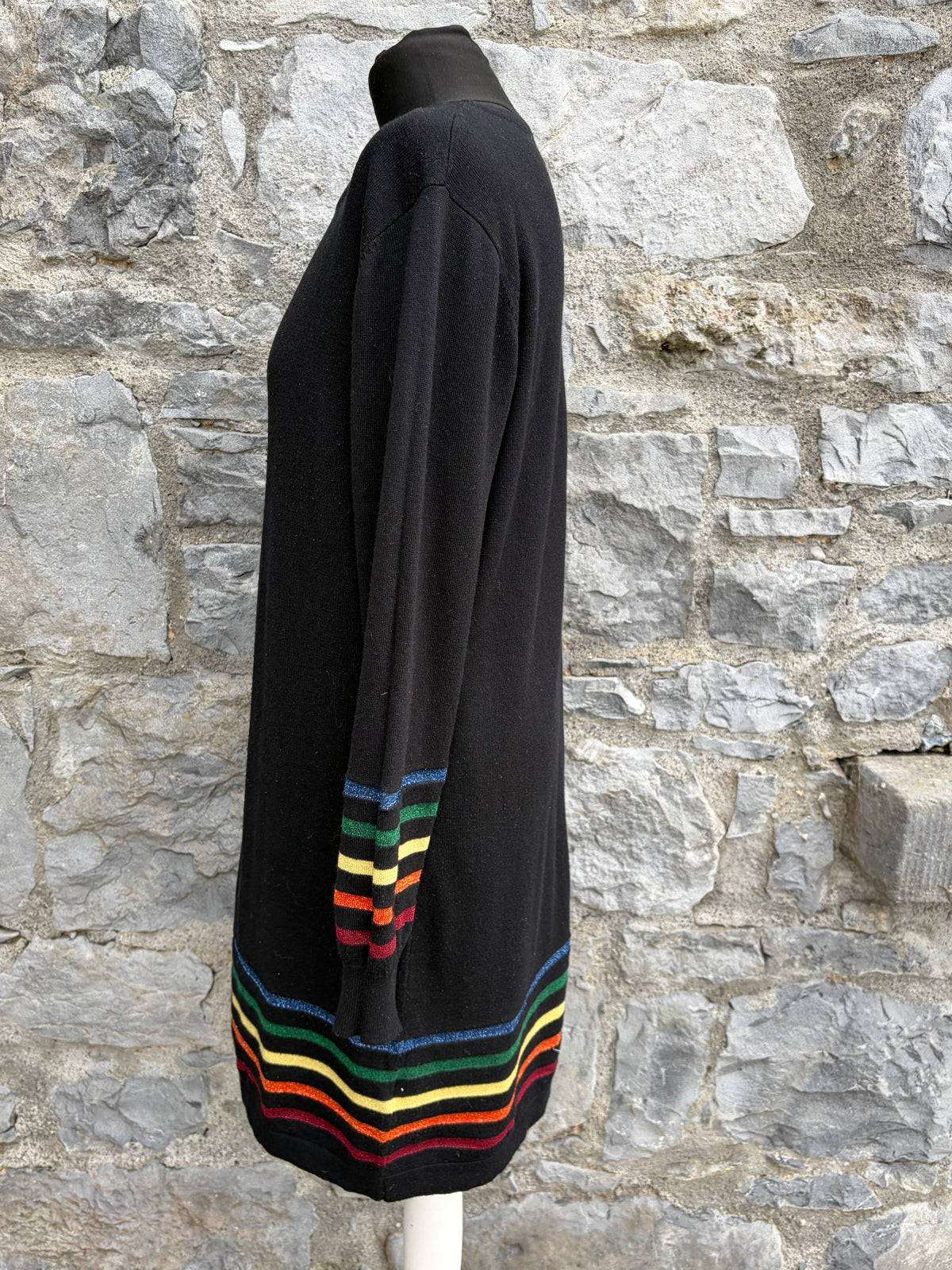 Black knitted dress with rainbow stripes uk 14-16