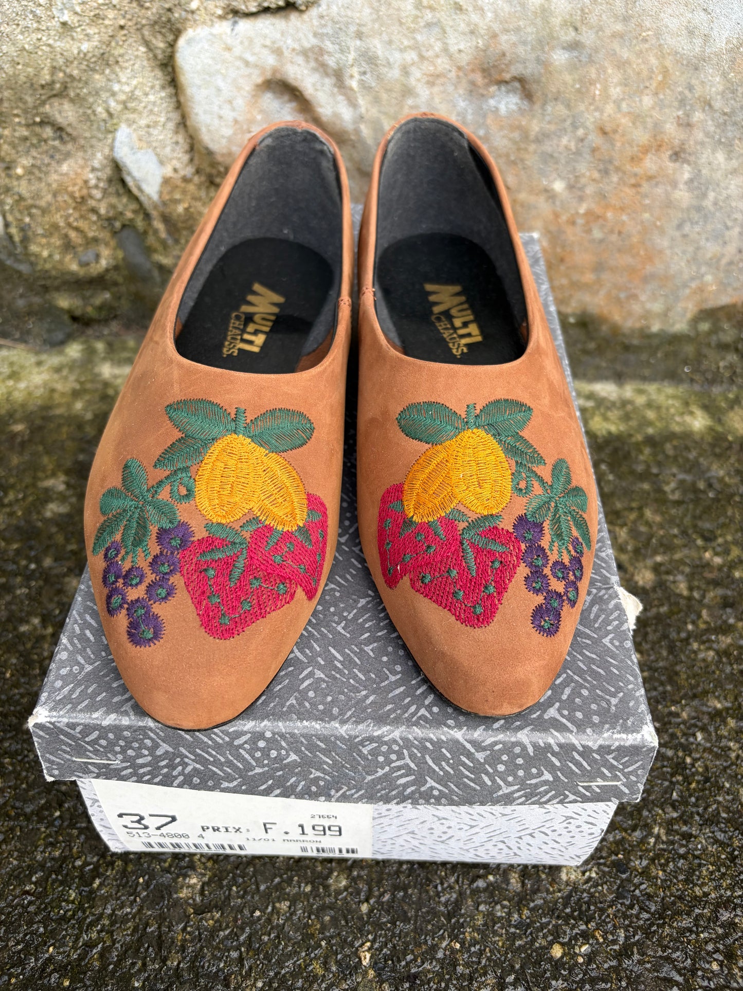 80s brown embroidered pumps uk 4 (eu 37)