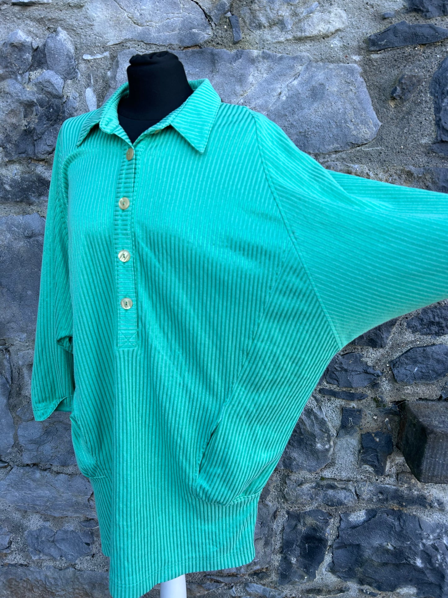 80s green stripy tunic uk 16-18