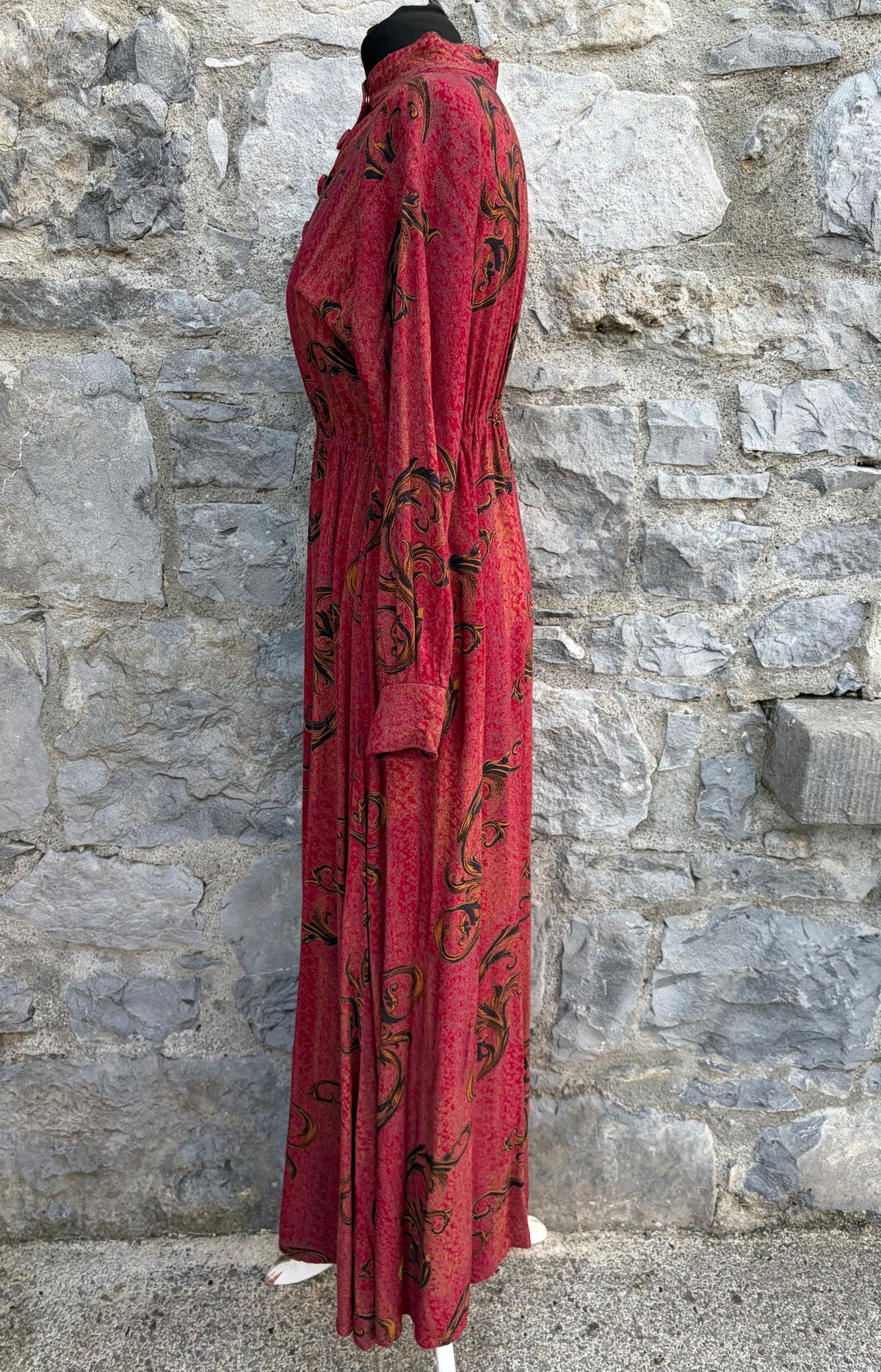 80s maroon botanical dress uk 10