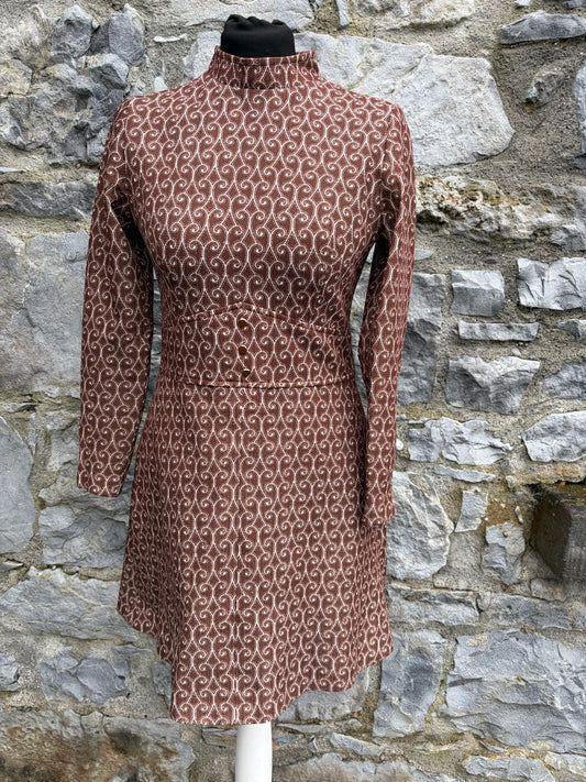70s brown patterned mini dress uk 6-8