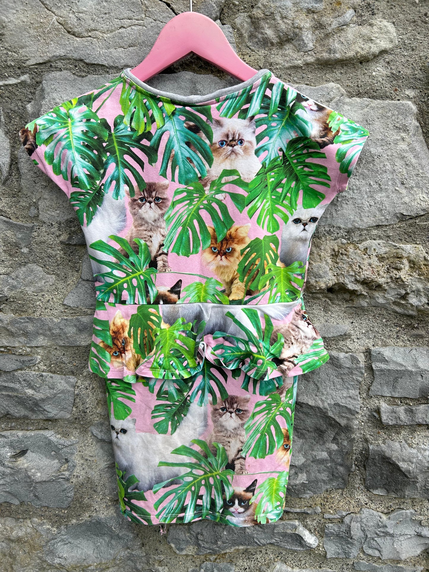 Cats in palm leaves dress  6-7y (116-122cm)